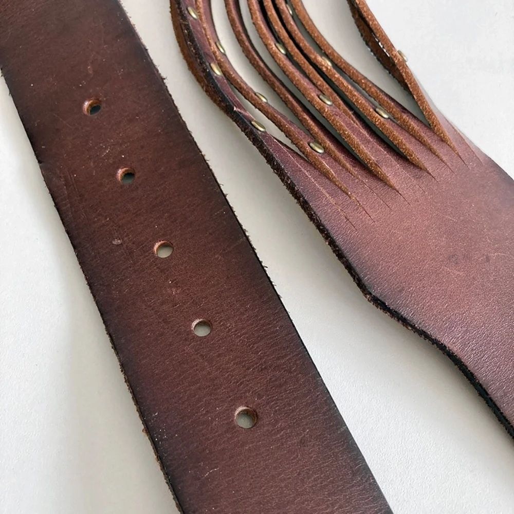 Linea Pelle Brown Multi-Strap Leather Belt with Brass Buckle